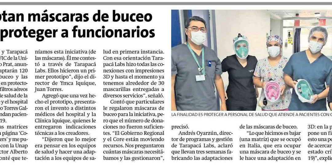 YMCA participa de proyecto para adaptar máscaras de buceo como mascarillas